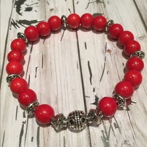 New Handmade 8mm Red Howlite Beaded Bracelet